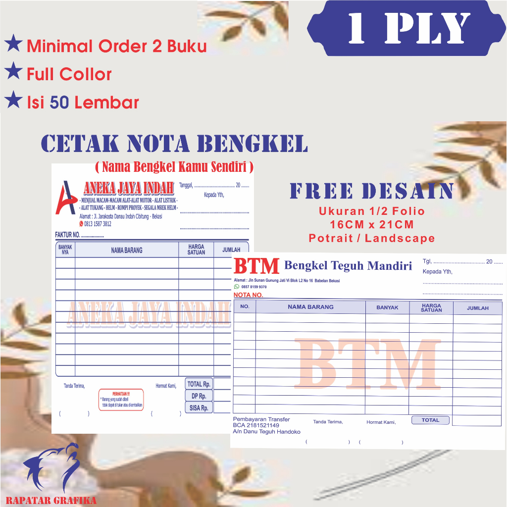 

CUSTOM SURAT JALAN UKURAN 1/2 1PLY - NOTA CUSTOM - FAKTUR - RAFATAR GRAFIKA