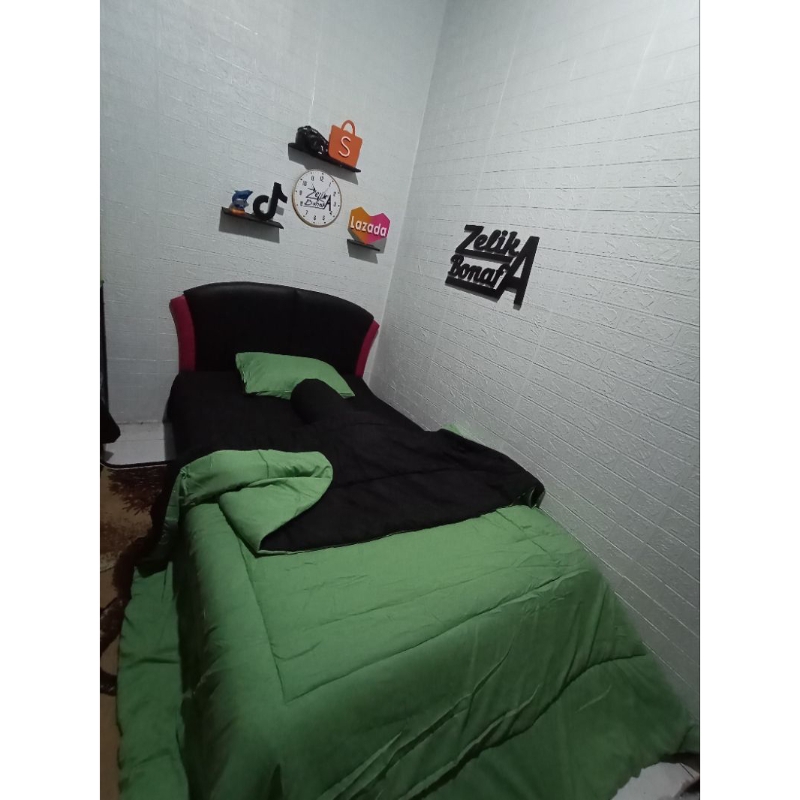 Bedcover Set Polos 2 Warna HITAM Mix MACHA (Real Pict) | Bed Cover Polos Kombinasi 2 Warna MACHA Mix