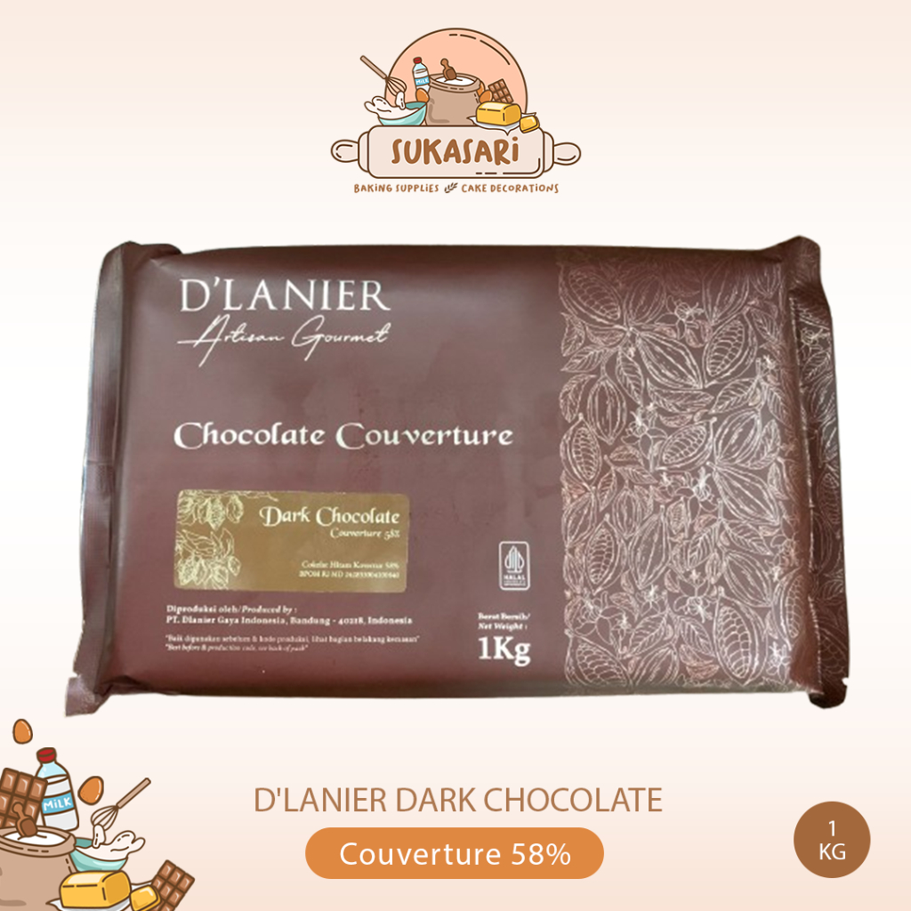 

D'Lanier Dark Chocolate Couverture 58% 1kg / Chocolate batang Coklat Couveture D Lanier IK3
