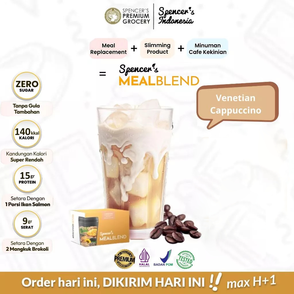 

Spencer's MealBlend Venetian Cappuccino 1 Box (15 sachet x 38gr) - Meal Replacement Suplemen Pengganti Sarapan - Nutrisi Alami Rendah Kalori