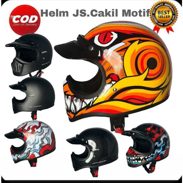 Helm JS CAKIL MOTIF FULL FACE ORIGINAL/Helem Cakil/Helem Cross/Helem Trail/Helm Retro Cakil
