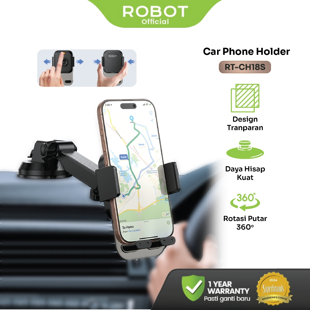 ROBOT Center Console Car Holder Mobil Transparant Design Rotasi 360 Derajat Suction Cup Phone Holder