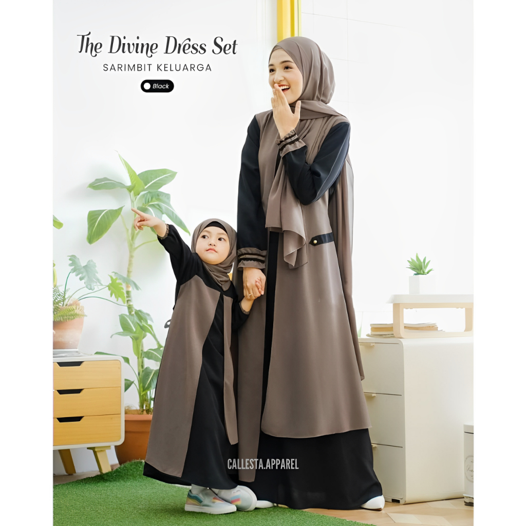 Gamis Couple Ibu dan Anak Plus Hijab Model Terbaru | Baju Gamis Serimbit Lebaran Couple Keluarga