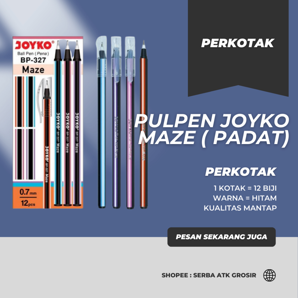 

Pena | Pulpen Bolpen Joyko BP-327 Maze 0.7mm Hitam / Joyko Suma (12 PCS)