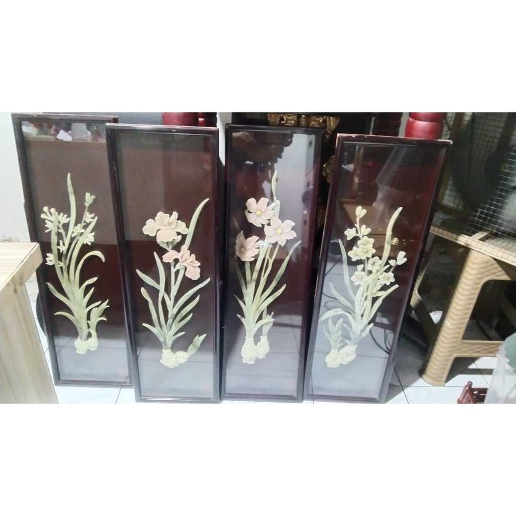 Pajangan Dinding Giok Cina Bingkai Kaca Kuno Jadul Antik