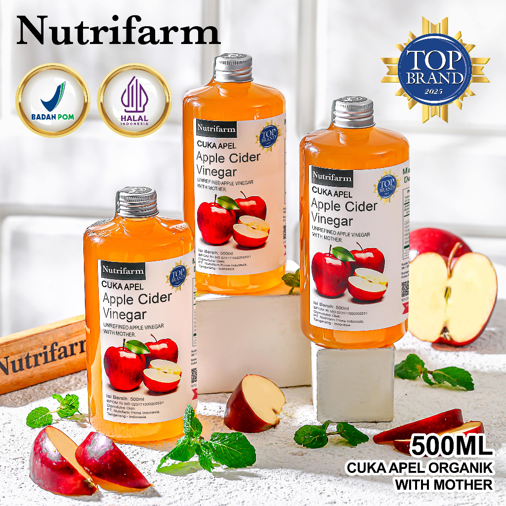 

CUKA APEL ORIGINAL ORGANIK 500 ML BUNDLE 3 PCS HALAL BPOM/ APPLE CIDER VINEGAR WITH MOTHER/ CUKA APEL NUTRIFARM ORIGINAL/ CUKA APEL 1 LITER/ CUKA APEL UNTUK DIET UNTUK KESEHATAN/ CUKA APEL WITH MOTHER ORGANIK/ CUKA APEL VINEGAR WITH MOTHER