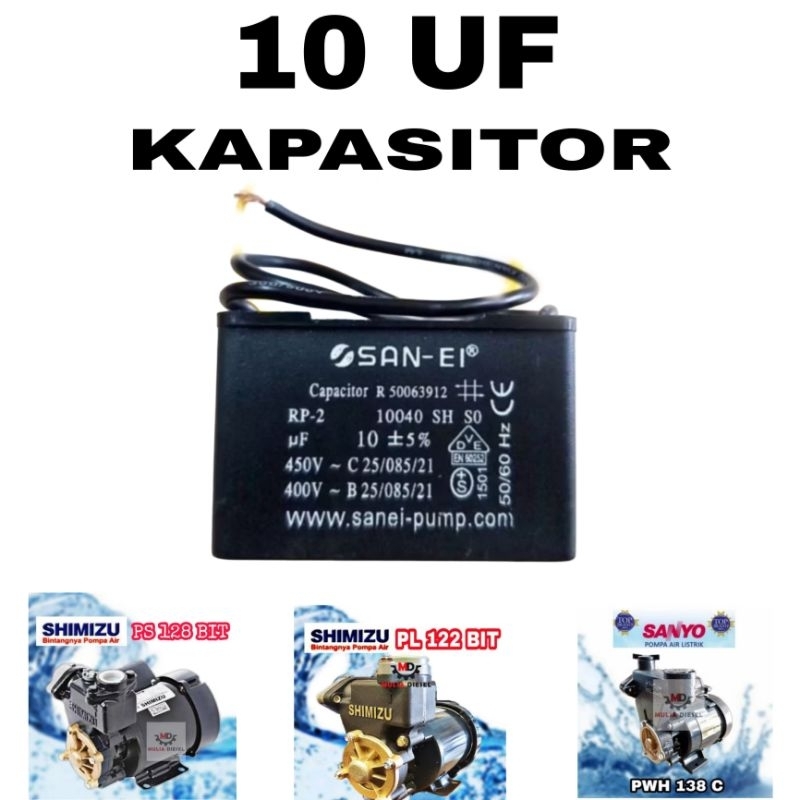 Kapasitor Pompa Air Listrik 10Uf Kotak Kabel Shimizu