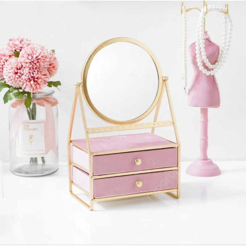 INFORMA JEWELRY BOX PINK AND MIRROR// LACI DENGAN KACA WARNA PINK