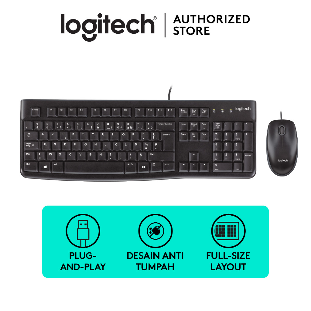 Logitech MK120 Combo Keyboard dan Mouse Kabel USB untuk PC, Komputer/ Computer