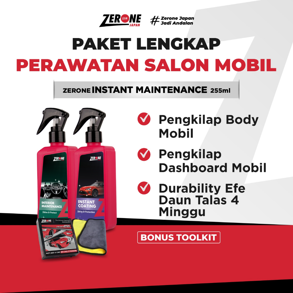 Zerone Japan Paket Instan Maintenance Pengkilap Body Mobil Pengkilap Dashboard Mobil