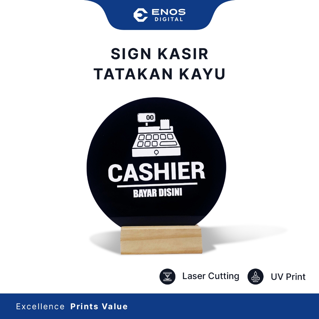 

TABLE SIGN TANDA KASIR / PAPAN MEJA AKRILIK ACRYLIC PRINT UV ANTI AIR FREE TATAKAN KAYU