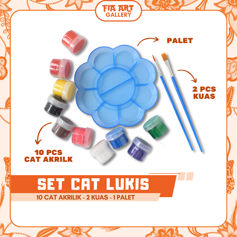 

UM1 SET CAT LUKIS 10 Cat Akrilik 2 Kuas 1 Palet Lengkap Untuk Melukis