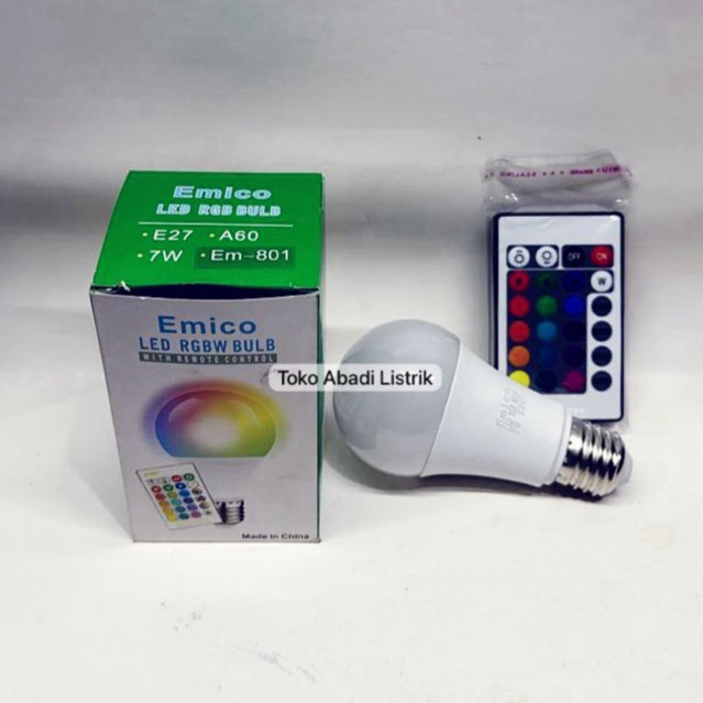 EMICO LED RGB REMOTE 7 WATT E27 LAMPU HIAS BOLAM RGBW 7W