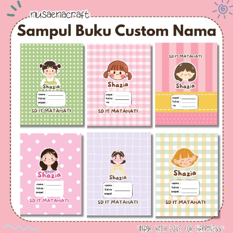 

nusaena craft - Sampul Buku Custom Nama Edisi Girls isi 10