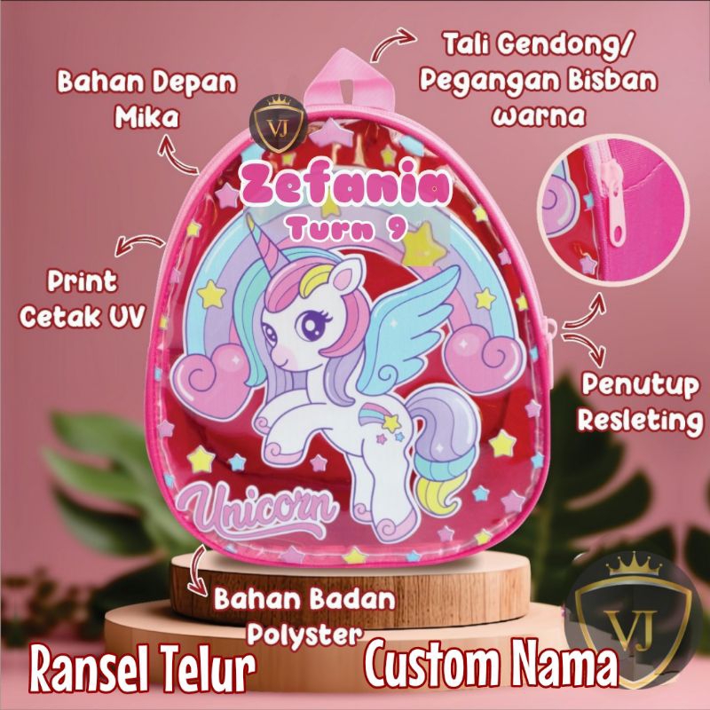 Ransel Telur Mika Kombinasi Polyester Custom nama / Tas ultah/Egg Bag/Tas souvenir