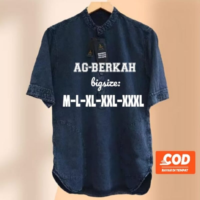 (JUMBO)Atasan Baju Kurta Jeans Pria Jumbo Big Size M-XXXL/Kurta Jeans Jumbo Pria Lengan Pendek