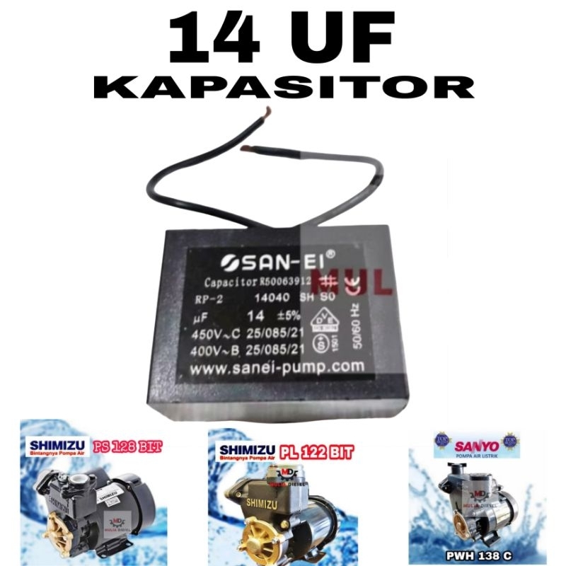 Kapasitor Pompa Air Listrik 14Uf 400 450 V Kotak Kabel