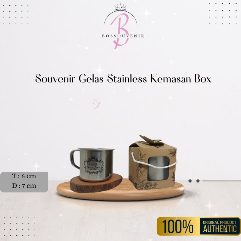 Souvenir Gelas Stainless – Kemasan Box Elegan, Sablon Nama & Logo Acara