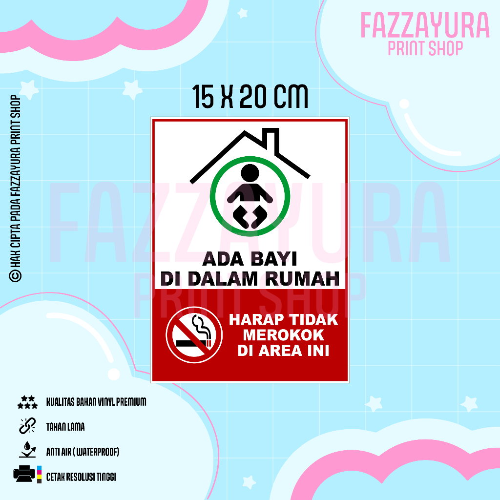 

STICKER ADA BAYI DI DALAM RUMAH HARAP TIDAK MEROKOK DI AREA INI 15 X 20 CM