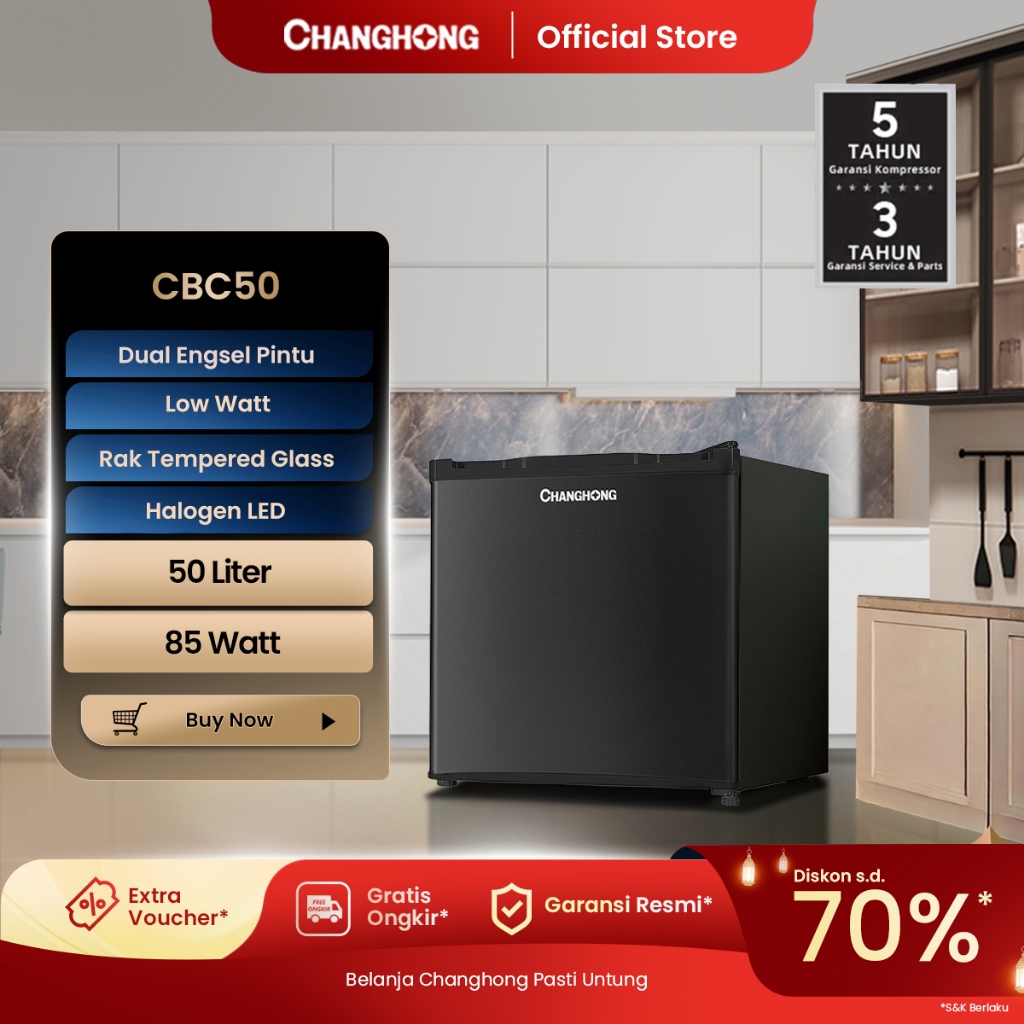 Changhong Kulkas Mini Bar (Refrigerator) Lemari Es Kapasitas 50 Liter  CBC 50 (Semi Auto Defrost) (A