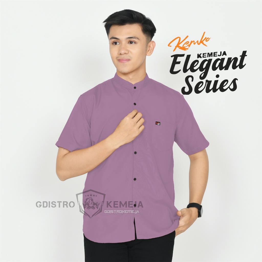 TERBARU KEMEJA KOKO KURTA PRIA DEWASA POLOS LENGAN PENDEK MODEL FULL KANCING WARNA DUSTY MAUVE
