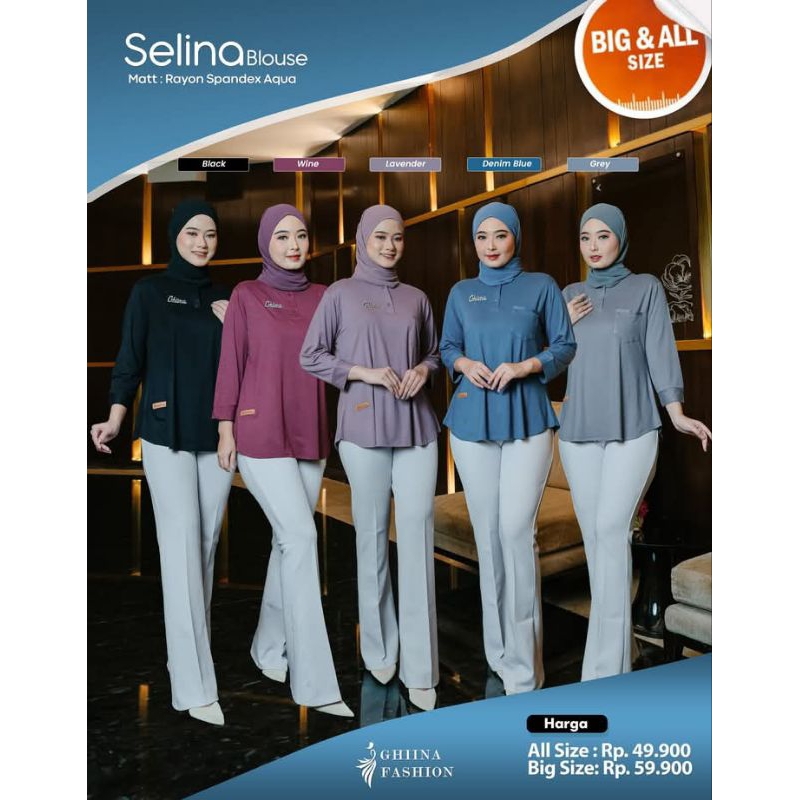 GHINA FASHION ✔️ SELINA BLOUSE BAHAN RAYON SPANDEX AQUA ORI GHINA