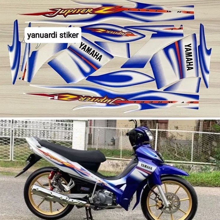 striping list stiker Jupiter z tahun 2005 cw biru putih stiker Jupiter z 2005 cast wheel biru putih