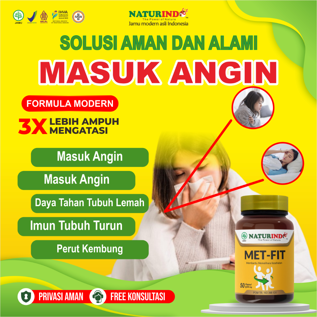 OBAT MASUK ANGIN DEWASA ANAK DAYA TAHAN TUBUH DEWASA ANAK STAMINA PRIA DAN WANITA MET FIT NATURINDO