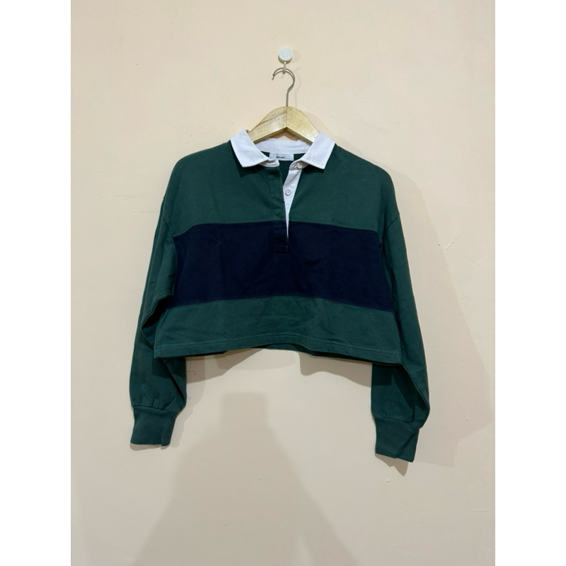 Preloved/Thrift Crop Top Dilan Hijau Navy Putih Korean Style