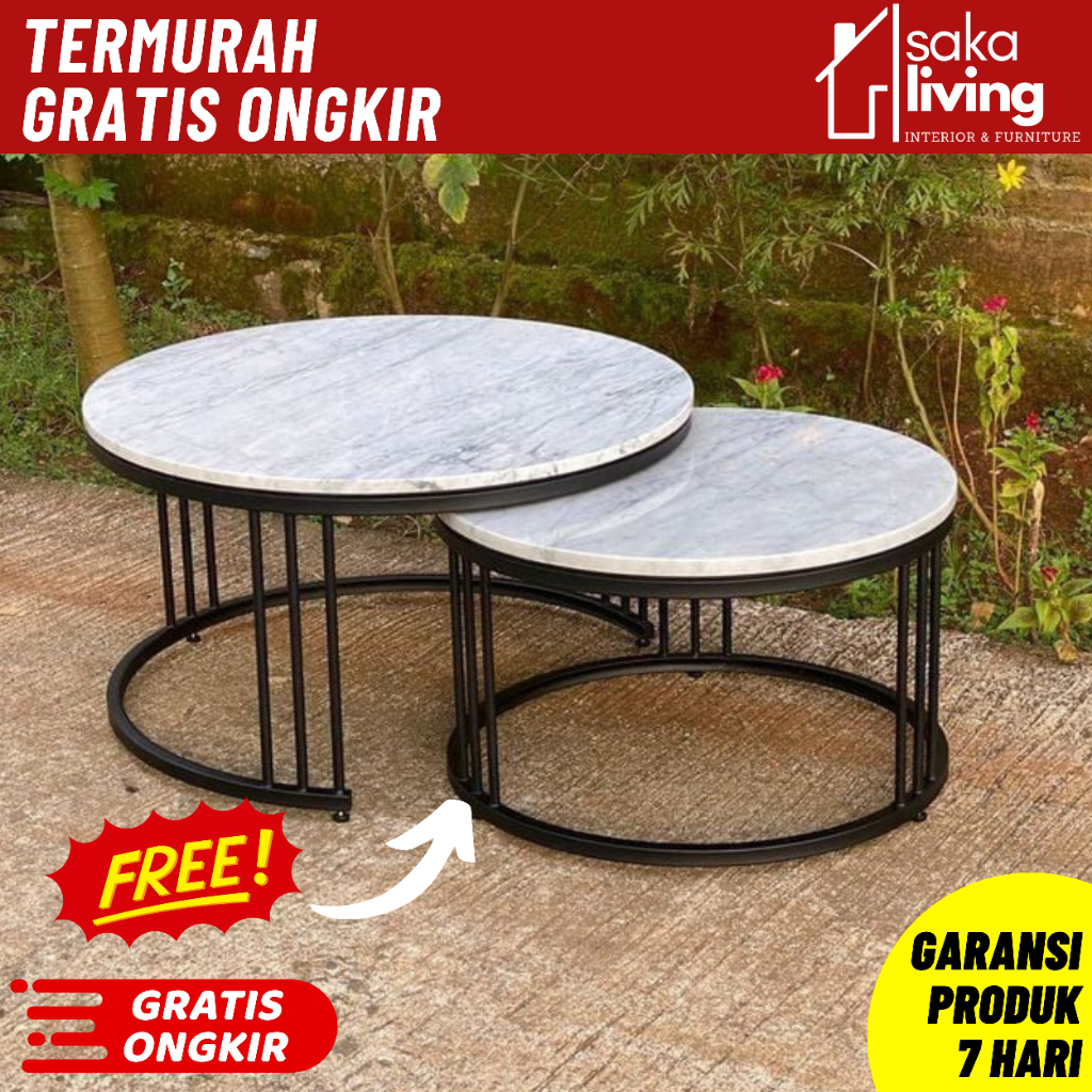 Meja Ruang Tamu Bulat Kaki Besi Meja Minimalis Aesthetic Meja Ruang Tamu Motif Marmer Meja Estetik M