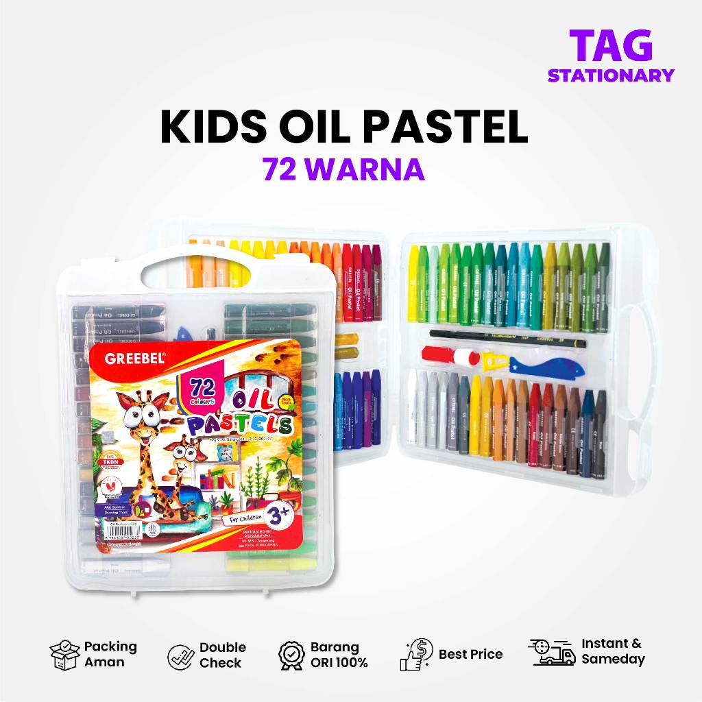 

GREEBEL Crayon Krayon 72 Warna KIDS Oil Pastel / Crayon 72 Warna (KOP72) Crayon Set Greebel Mewarnai
