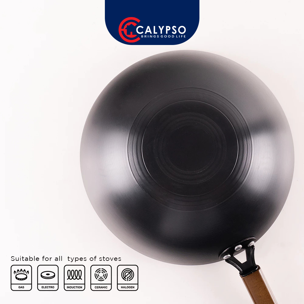 TERBARU Calypso Sauce Pan Wok Pan Wajan Penggorengan Nitride Iron 20cm-32cm Gagang Kayu Anti Lengket