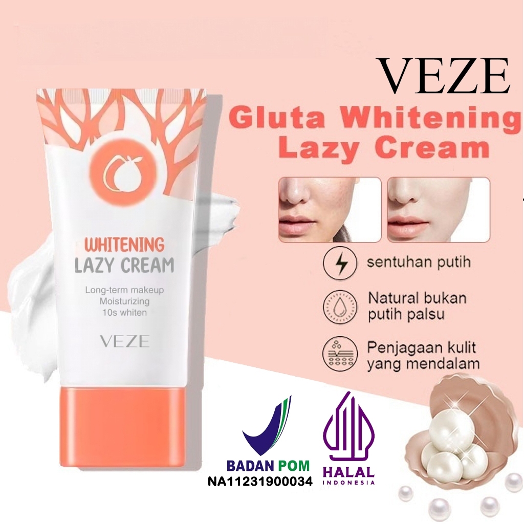 Whitening Gluta Lazy Cream by Veze Krim Pelembab BPOM Perawatan Wajah Glowing Siang Malam