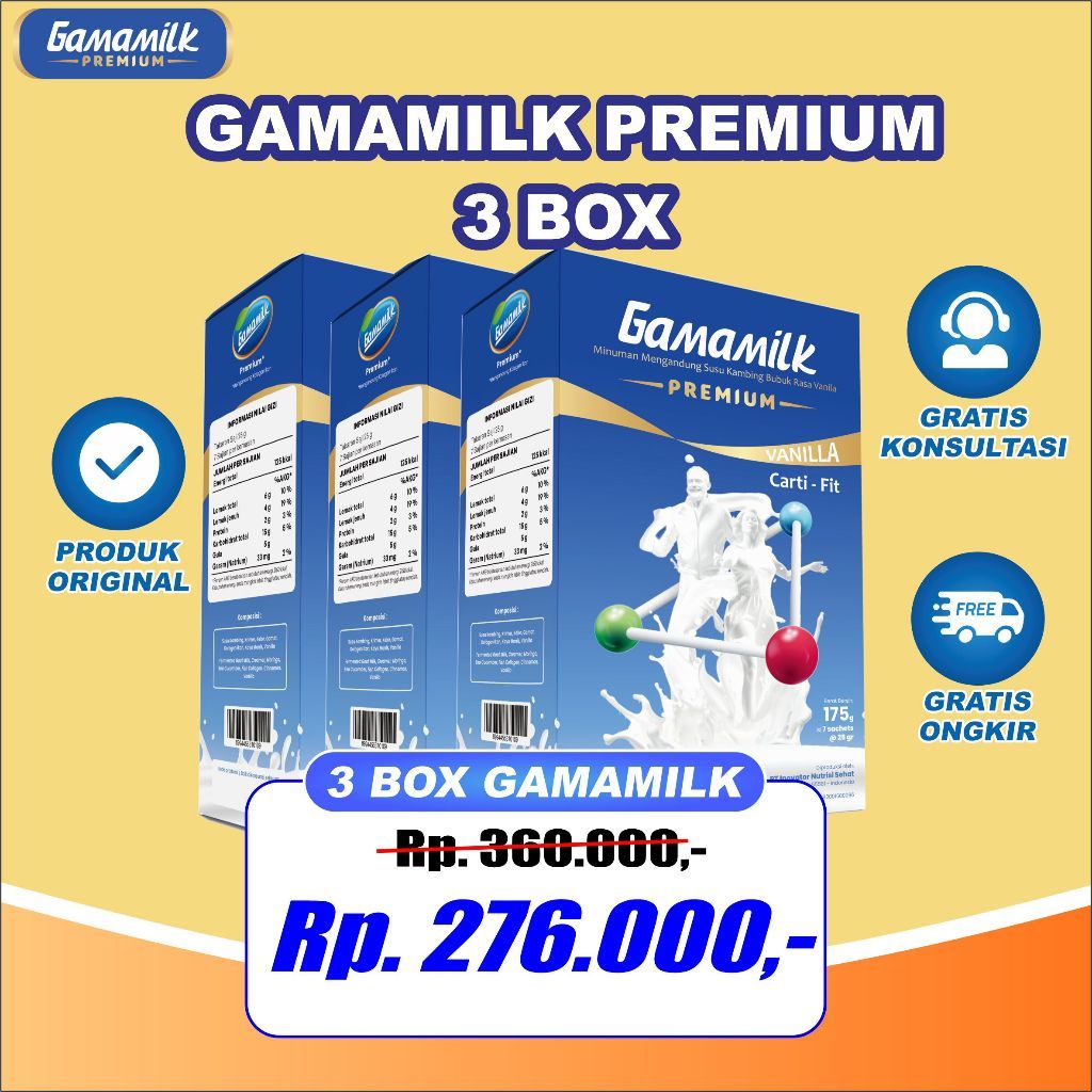 

GAMAMILK PREMIUM - (3 BOX) Susu Kambing Etawa Obat Nyeri Sendi dan Asam Urat