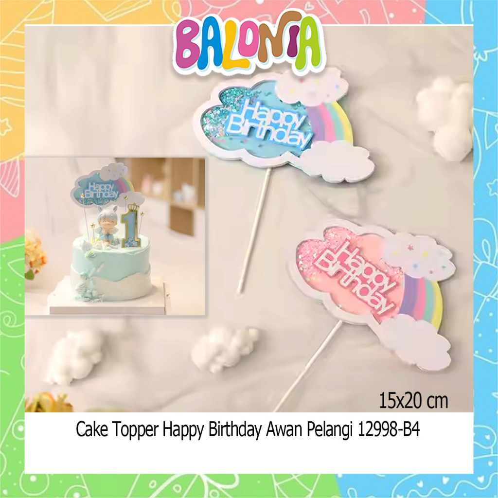 (1Pcs) Cake Topper HBD Awan Pelangi, cake topper ulangtahun, tusukan kue ultah, cake topper awan