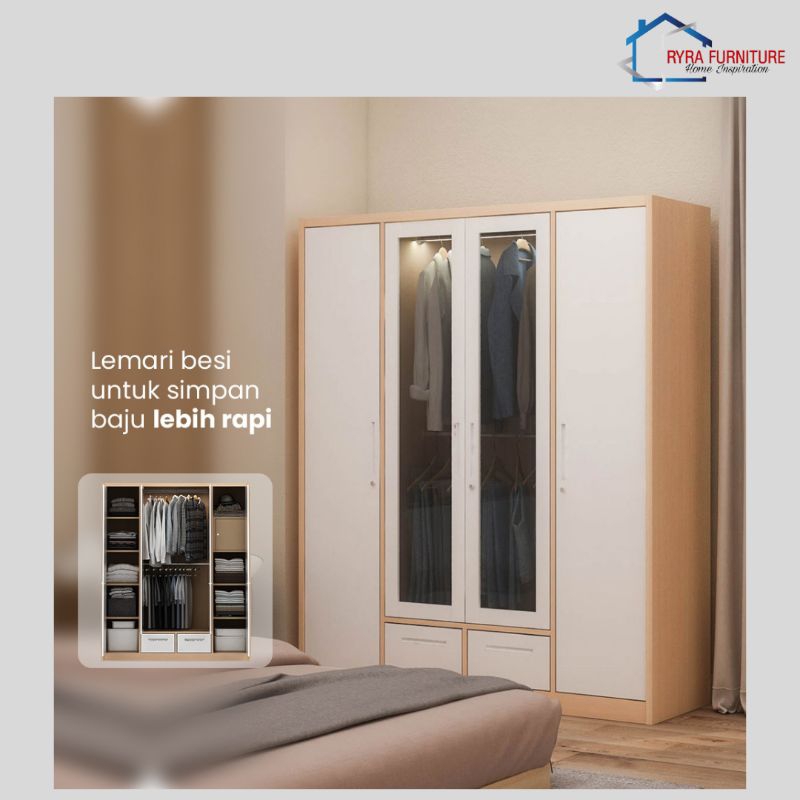 PIRA - ASHTON 4P FGD MWD LEMARI PAKAIAN BESI 4 PINTU DENGAN LACI DAN LED