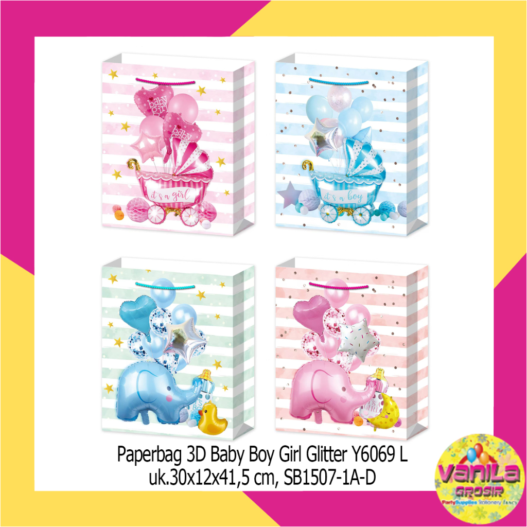 

(1Pcs) Paperbag Motif 3D Uk 30x12x41,5cm, tas kado, tas ulang tahun, hampers bag ulang tahun, gift bag ulang tahun