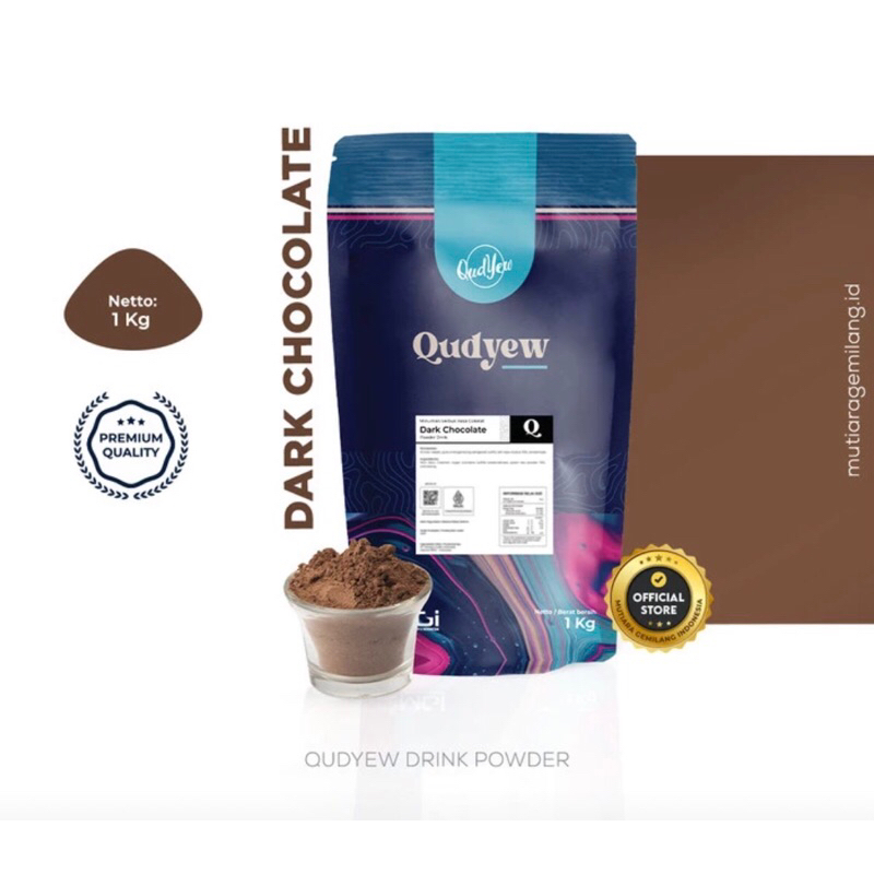 

Qudyew Premium Drink Powder rasa dark chocolate kemasan 1 kg/ bubuk. Bubuk minuman kekinian.