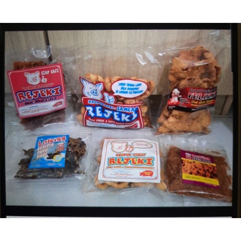 

EXP BARU Laris Rezeki Feliz Kerupuk Daging Paru Rambak Sancam Dendeng Babi 70-150 gram Snack Makanan Ringan Oleh Oleh Bali