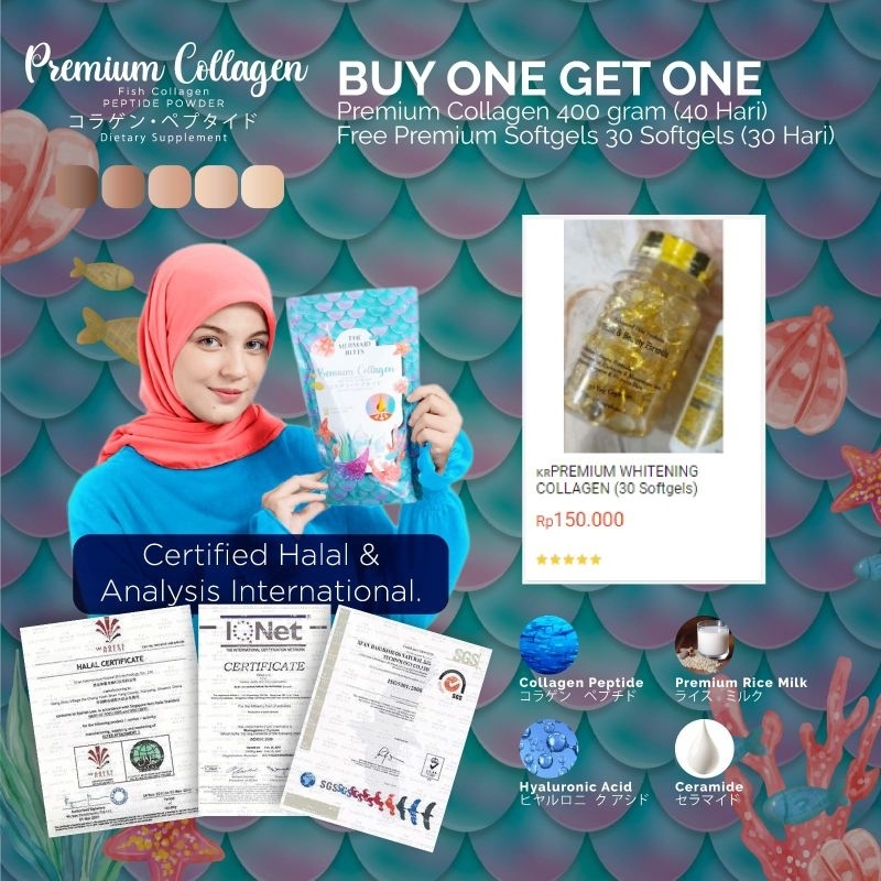BPOM THE MERMAID BITES PREMIUM JAPAN 400G FREE Premium Softgels 30 SACHETS