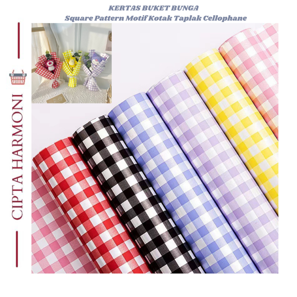 

20 LEMBAR Flower Wrapping Paper Square Pattern Motif Kotak Kertas Buket Taplak Cellophane KB096