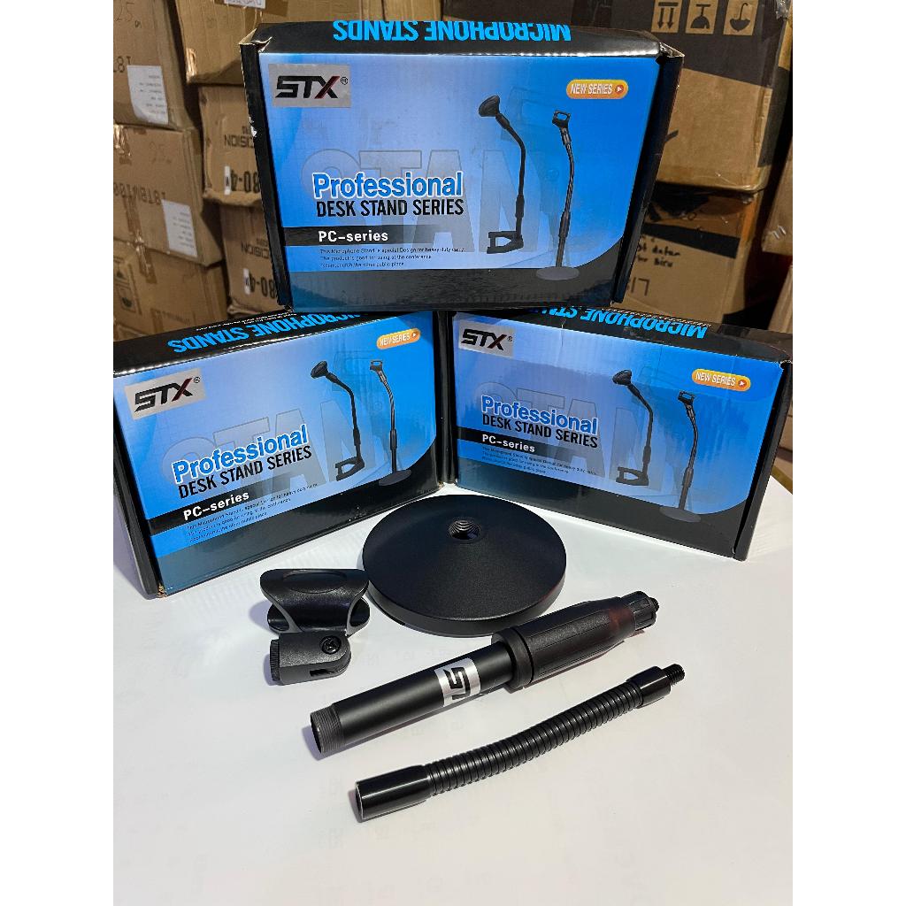 Stand Mic tekuk STX pendek full besi tebal alas bulat besi cor original