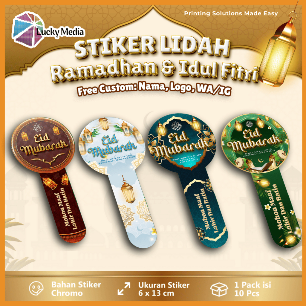 

[10 pcs] Stiker Lebaran Eid Mubarak Bulat Lidah Sticker Idul Fitri Seal Ramadhan Puasa Segel Toples