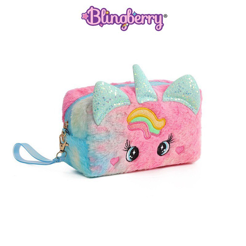 

BLINGBERRY Kotak Pensil Bulu Unicorn Make up Pouch Unicorn wadah aksesoris alat tulis alat rias