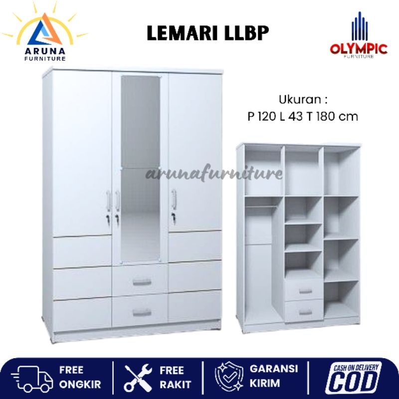 Lemari 3 Pintu Laci Lemari Pakaian Murah Lemari Baju Minimalis Lemari Olympic