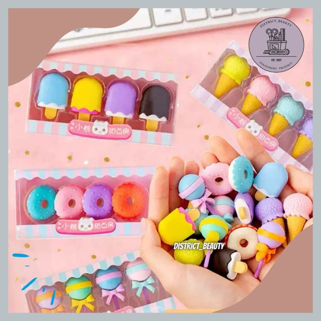 

Penghapus Pensil Set 4IN1 Motif Lolipop / Alat Tulis Unik Isi 4pcs Karakter Donat Eraser Ice Cream Import PENGHAPUS PENSIL KARAKTER LUCU TERMURAH