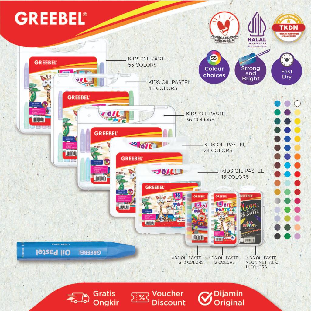 

[TERMURAH] GREEBEL Crayon Krayon Kids / Kids Oil Pastel 12 18 24 36 48 55 Warna / Crayon Set Mewarnai