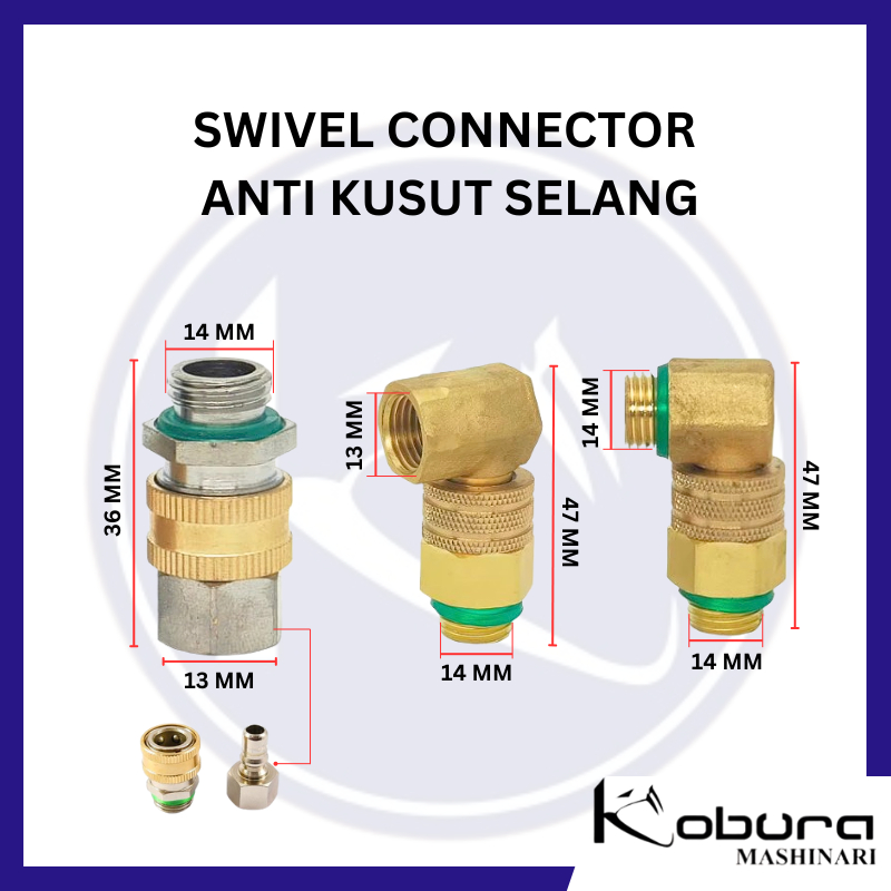 Swivel Connector Anti Kusut Sambungan Selang  Drat 1/4" Inch 14 MM Join Nepel Anti Kusut Anti Lilit 
