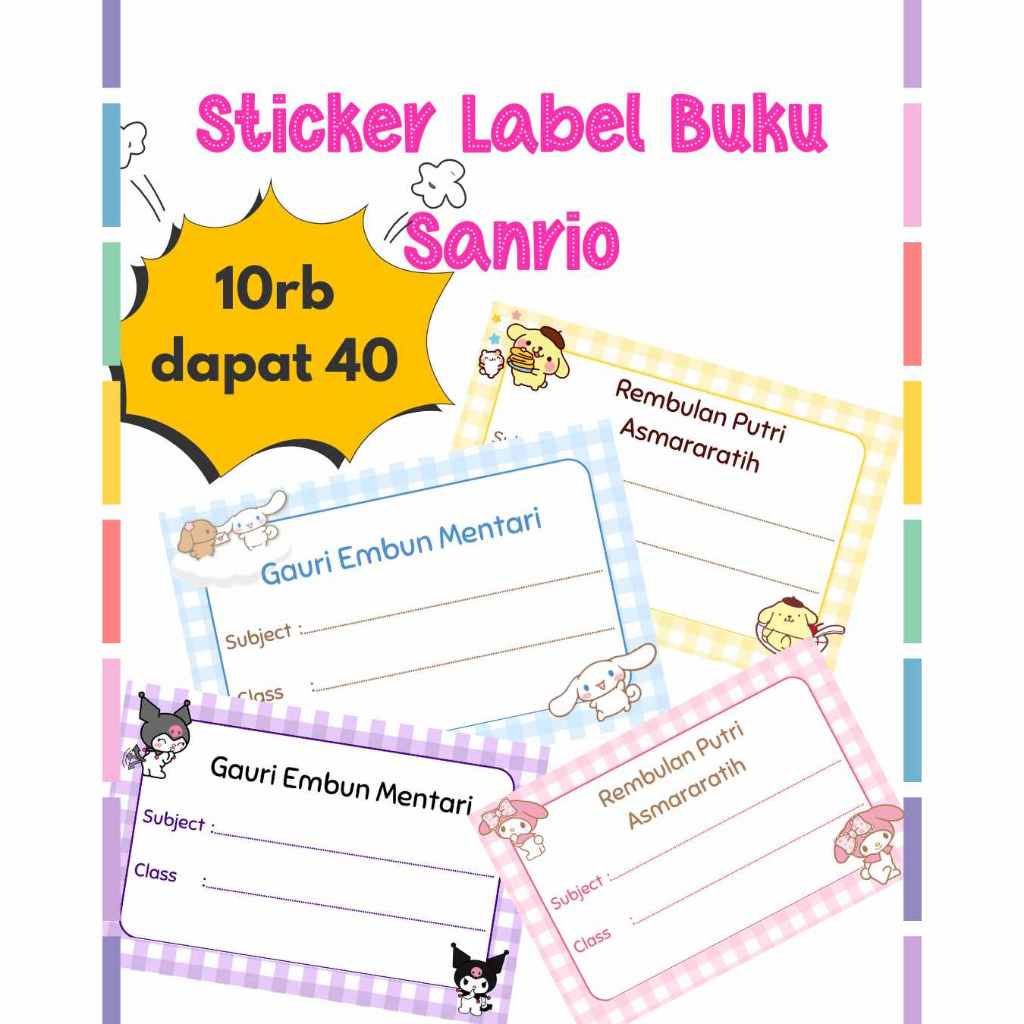 

STICKER LABEL BUKU SANRIO - STICKER NAMA SANRIO - STICKER BUKU SANRIO