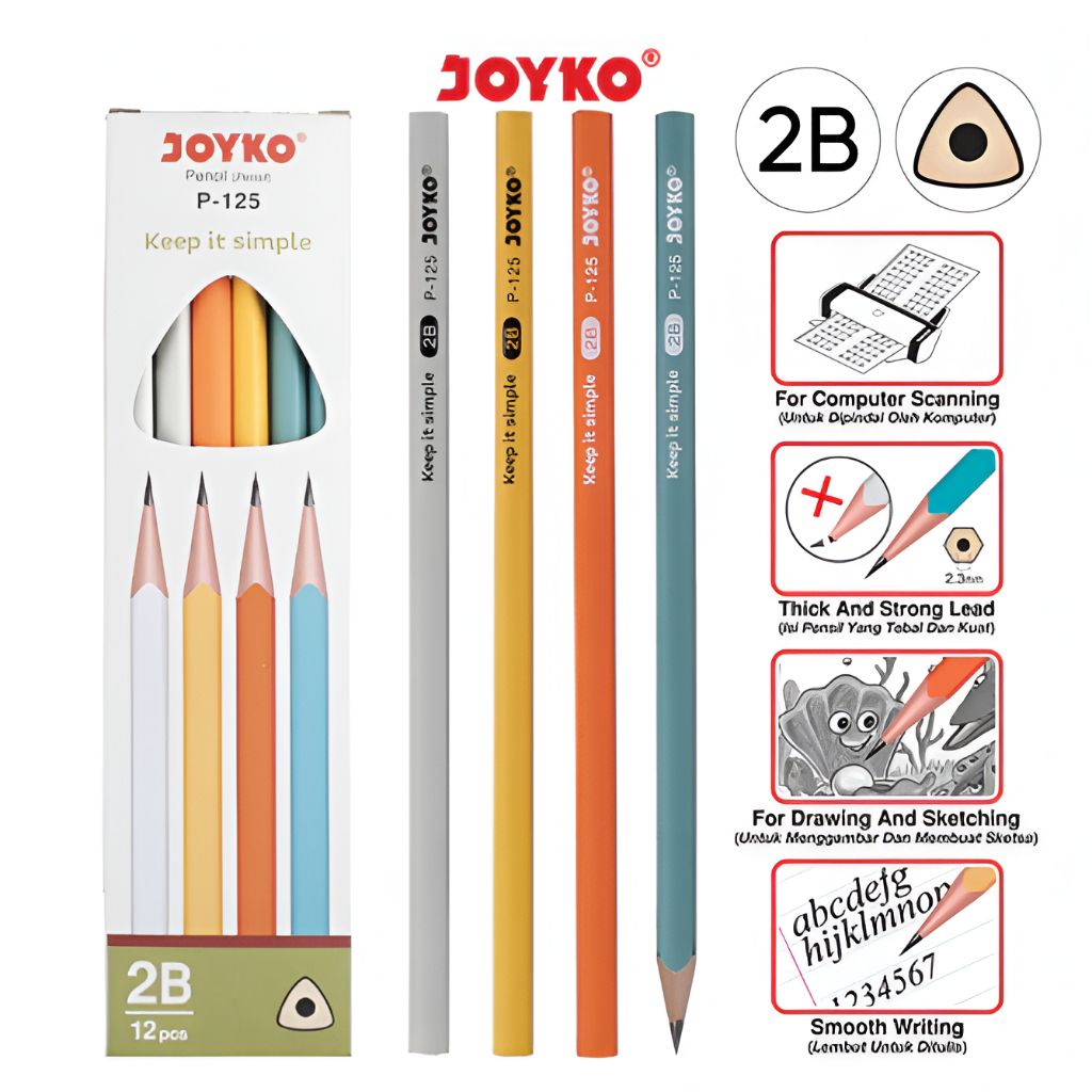 

Pensil Pencil Joyko P-125 2B 1 Box 12 Pcs - Pensil 2B Joyko P-125